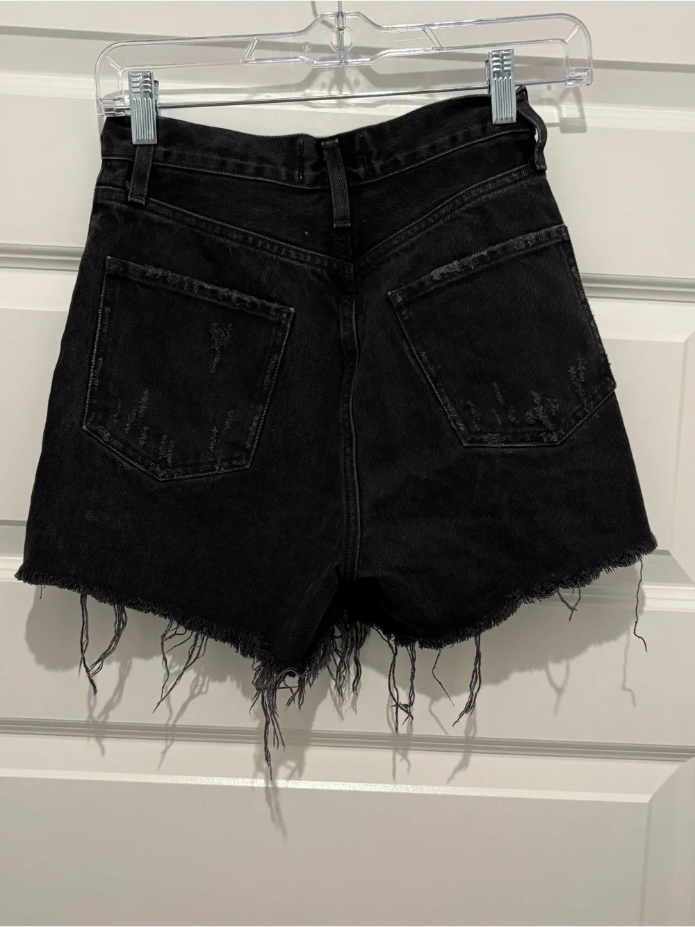 Agolde Black Distressed High-Waist Cutoff Denim Shorts